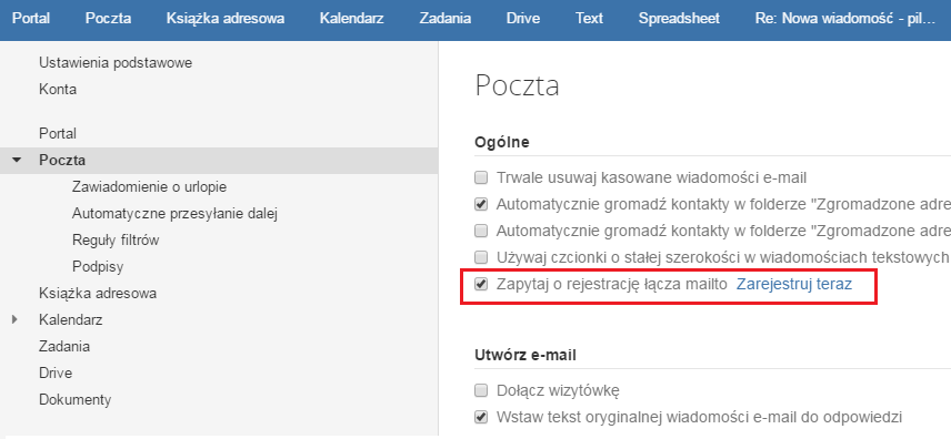 Poczta AZ.pl jako domyślny klient do obsługi linków typu „mailto” w przeglądarce