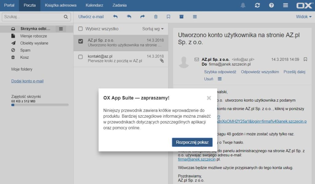 Poczta AZ.pl – widok Webmail na urządzeniu mobilnym