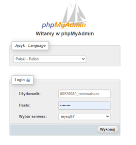 Logowanie do bazy danych w phpMyAdmin