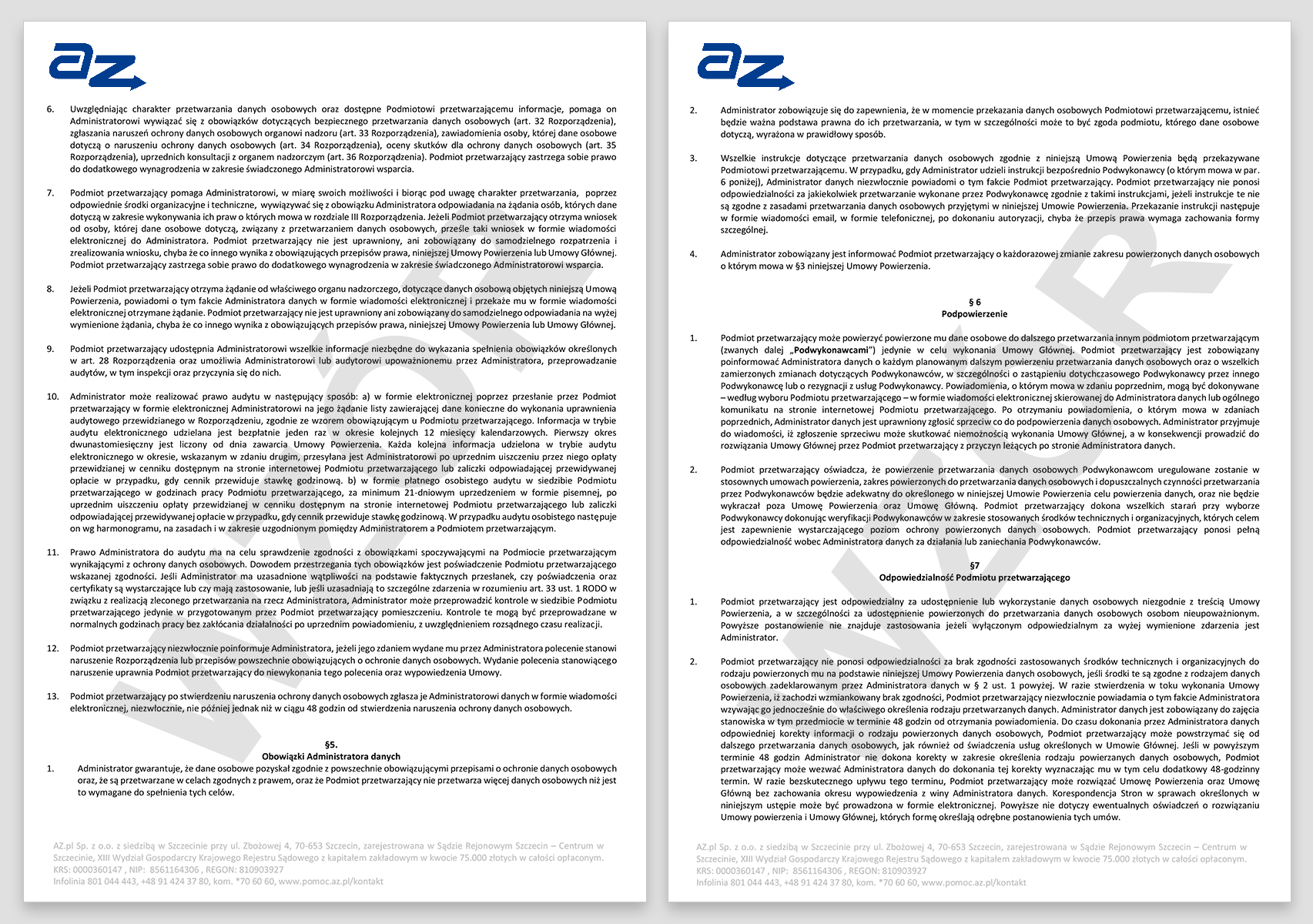 RODO - jak wygląda przykładowa umowa powierzenia przetwarzania danych w AZ.pl