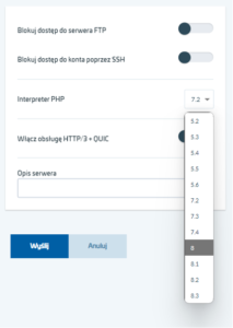 Zmiana wersji PHP